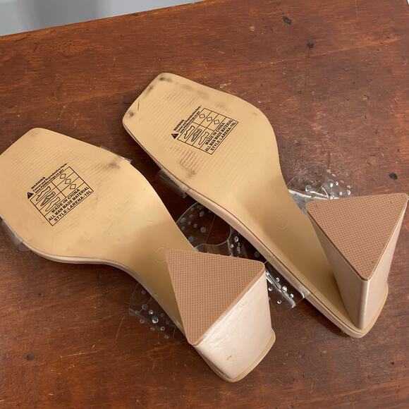 MUDD Y2K Clear Rhinestone Nude Clear Square Toe Chunky Heels Womens 7 - Picture 8 of 11